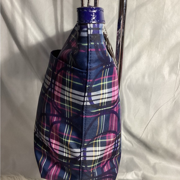 Coach Legacy Blue Plaid Sig C Canvas with Leather Shoulder Bag G1276-F20040 EUC - Picture 5 of 12